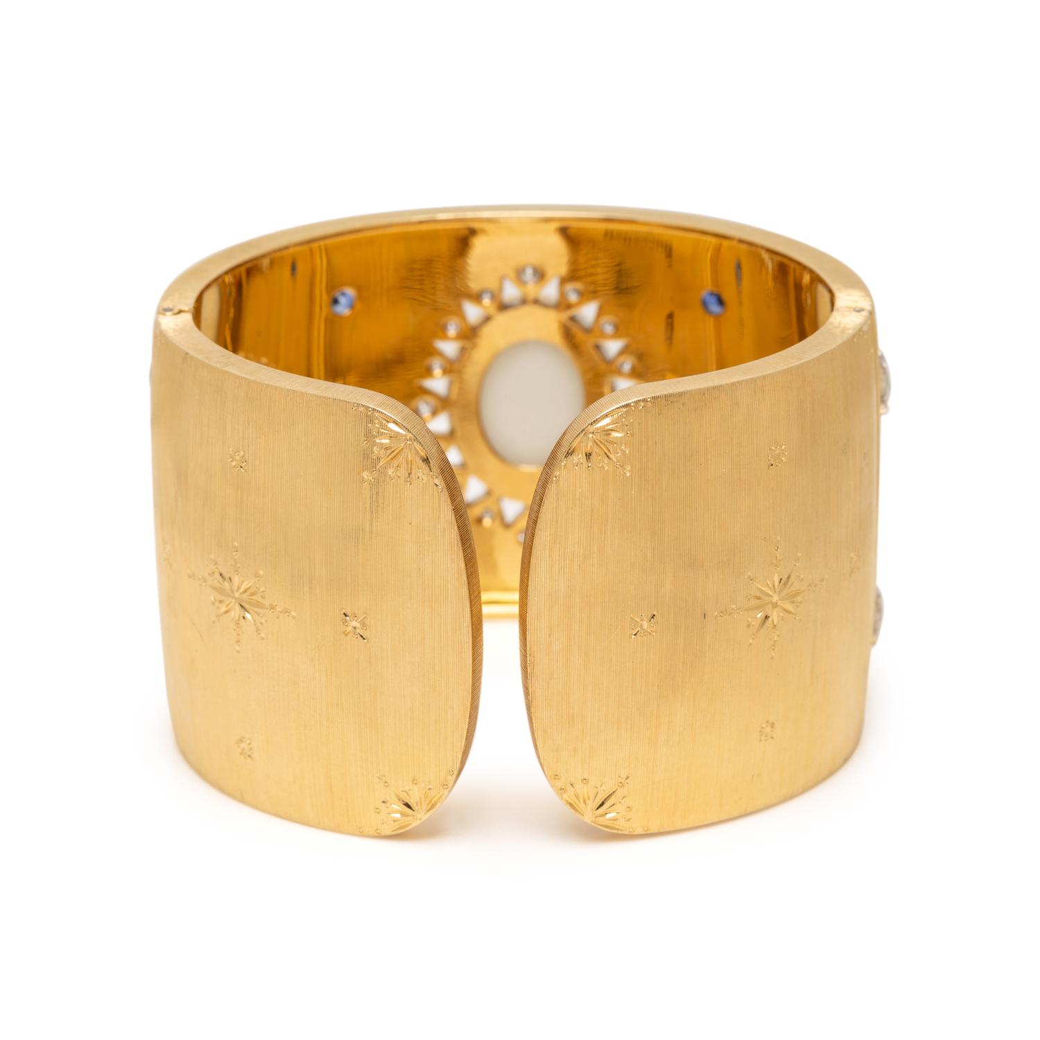CACHOLONG, DIAMOND AND SAPPHIRE CUFF BRACELET