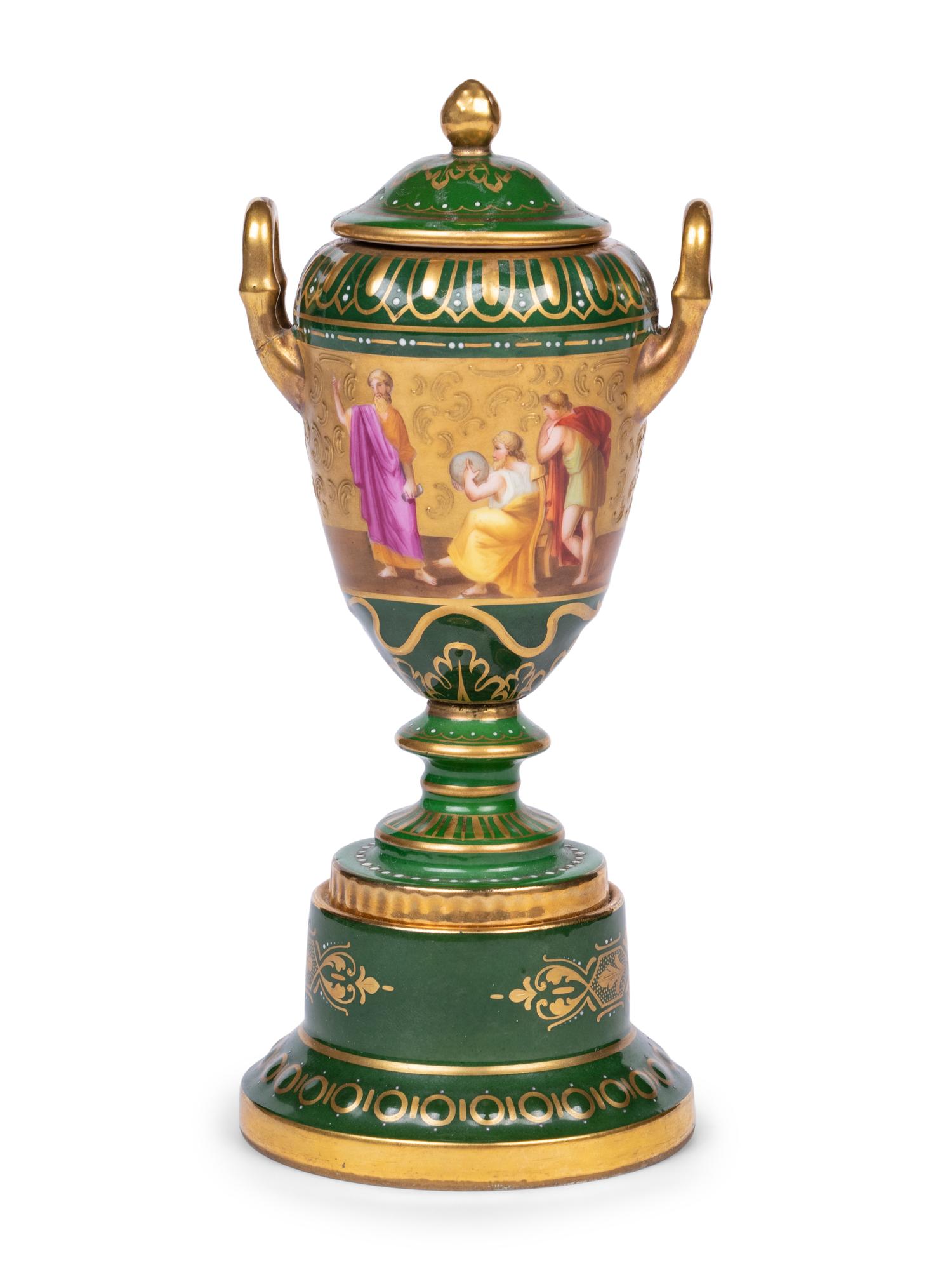 A Vienna Porcelain Urn, Cover and Stand