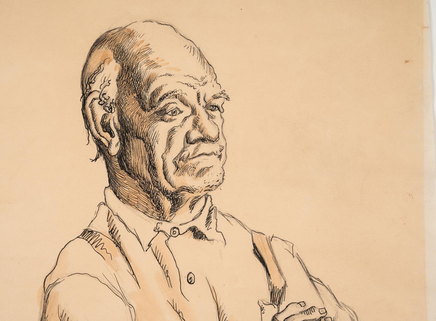 Man with Crossed Arms, with sketches of a vise-grip and a vise in the margins