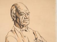 Man with Crossed Arms, with sketches of a vise-grip and a vise in the margins