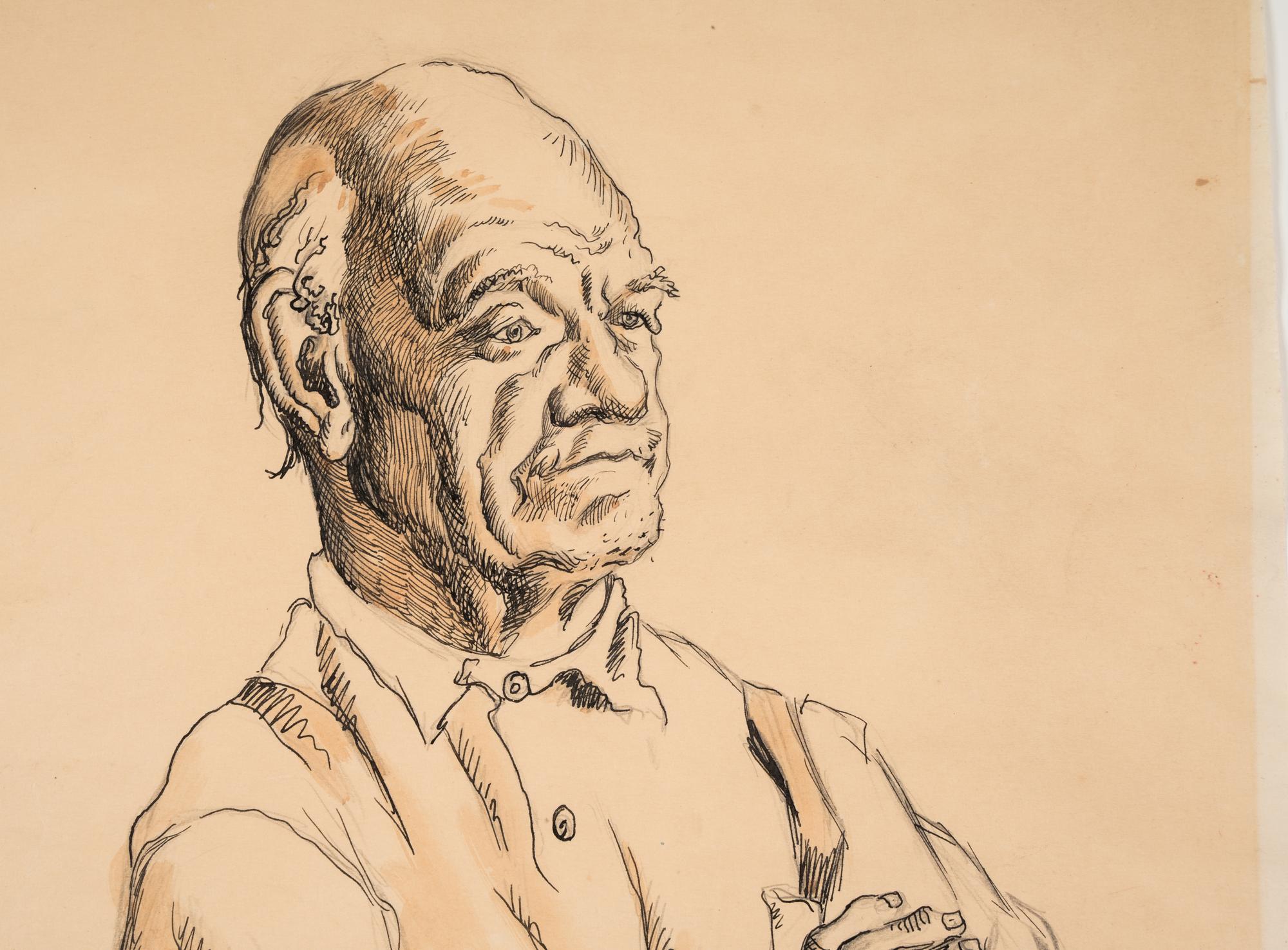 Man with Crossed Arms, with sketches of a vise-grip and a vise in the margins