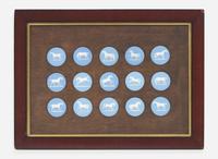 A Set of Fifteen Wedgwood George Stubbs Solid Blue Jasperware Horse Studies Medallions, UK, late 19th century