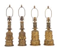 Two Pairs of French Gilt Metal Fluid Lamps Converted to Electricity