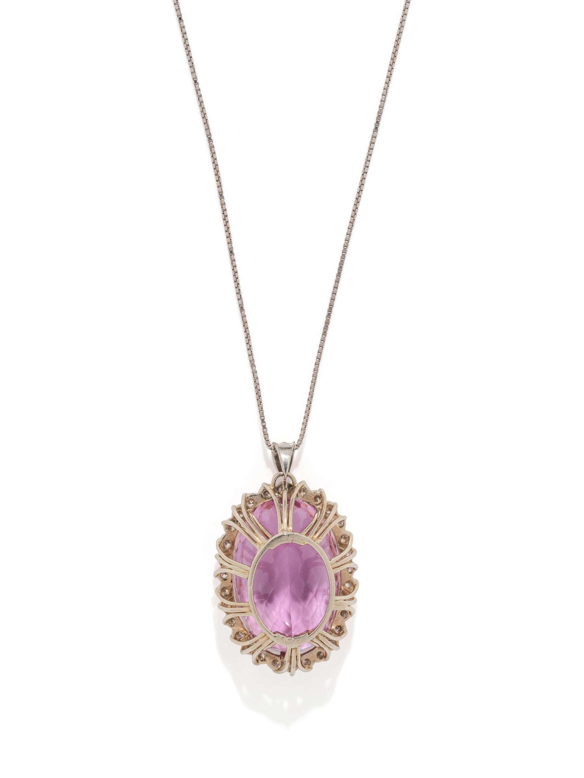 KUNZITE AND DIAMOND PENDANT/NECKLACE