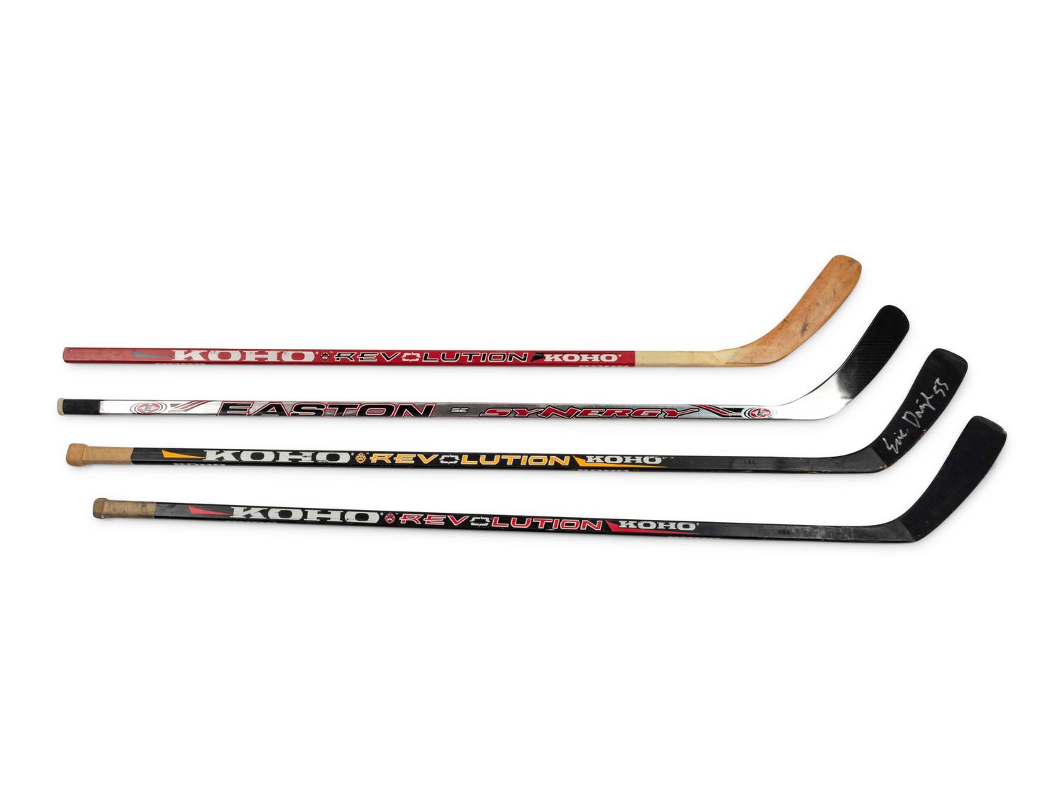A Group of Four Chicago Blackhawks Game Used/Issued Hockey Sticks (Including Jeremy Roenick and Denis Savard),