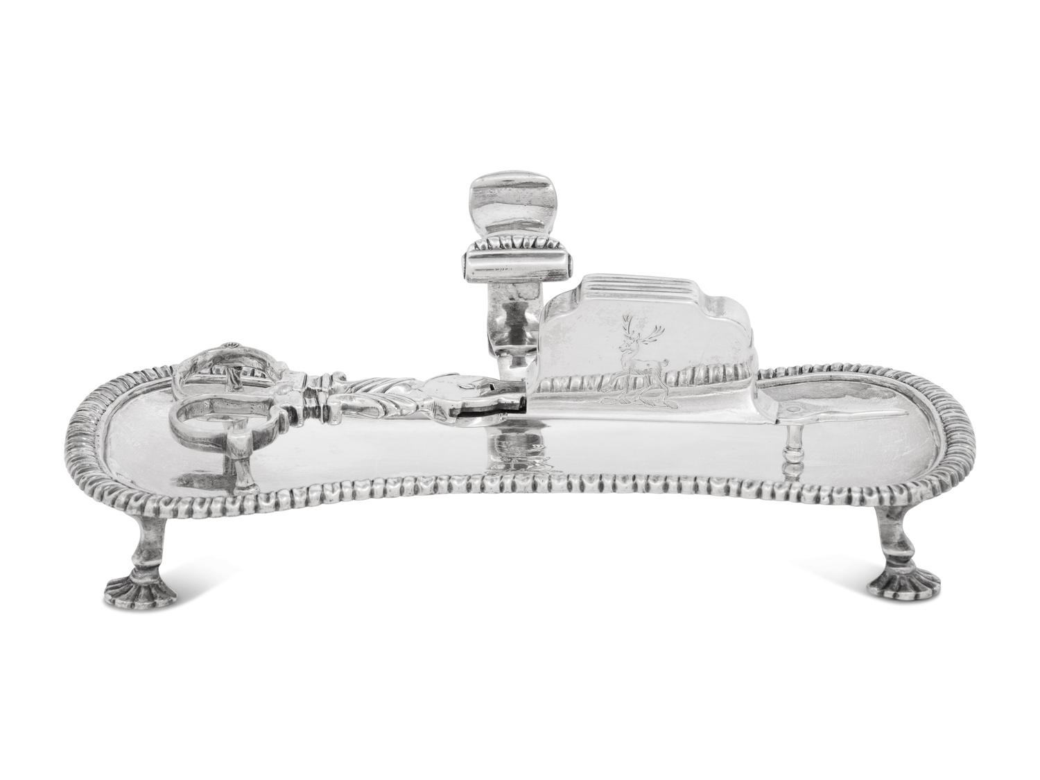 A George II Silver Wick Shears and Tray
