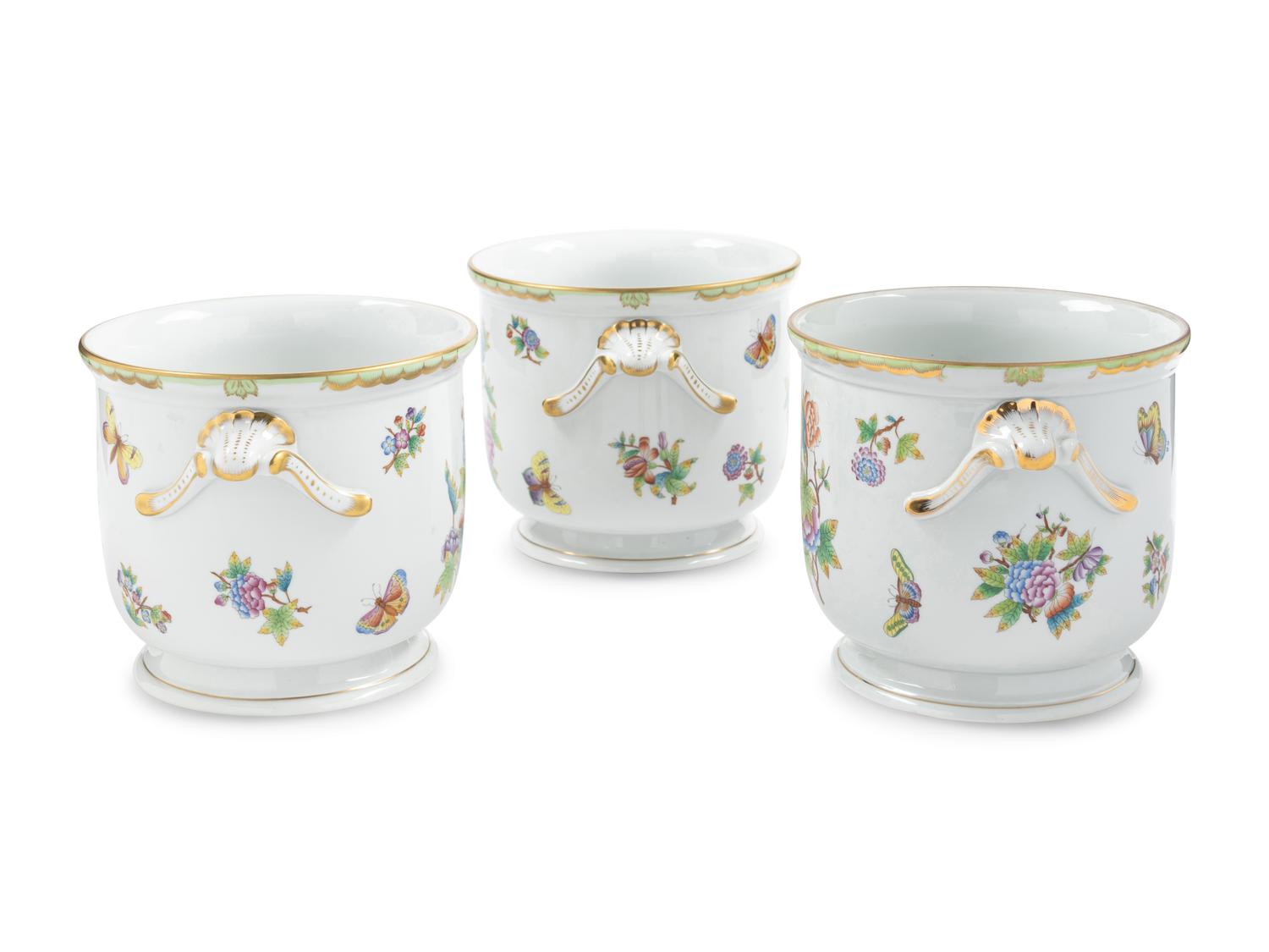 Three Herend Queen Victoria Porcelain Cache Pots