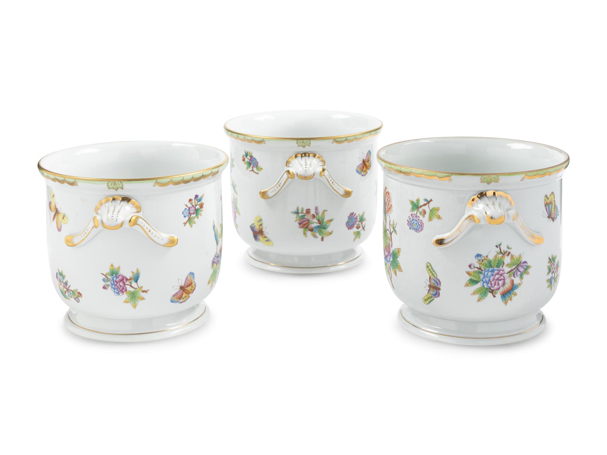 Three Herend Queen Victoria Porcelain Cache Pots