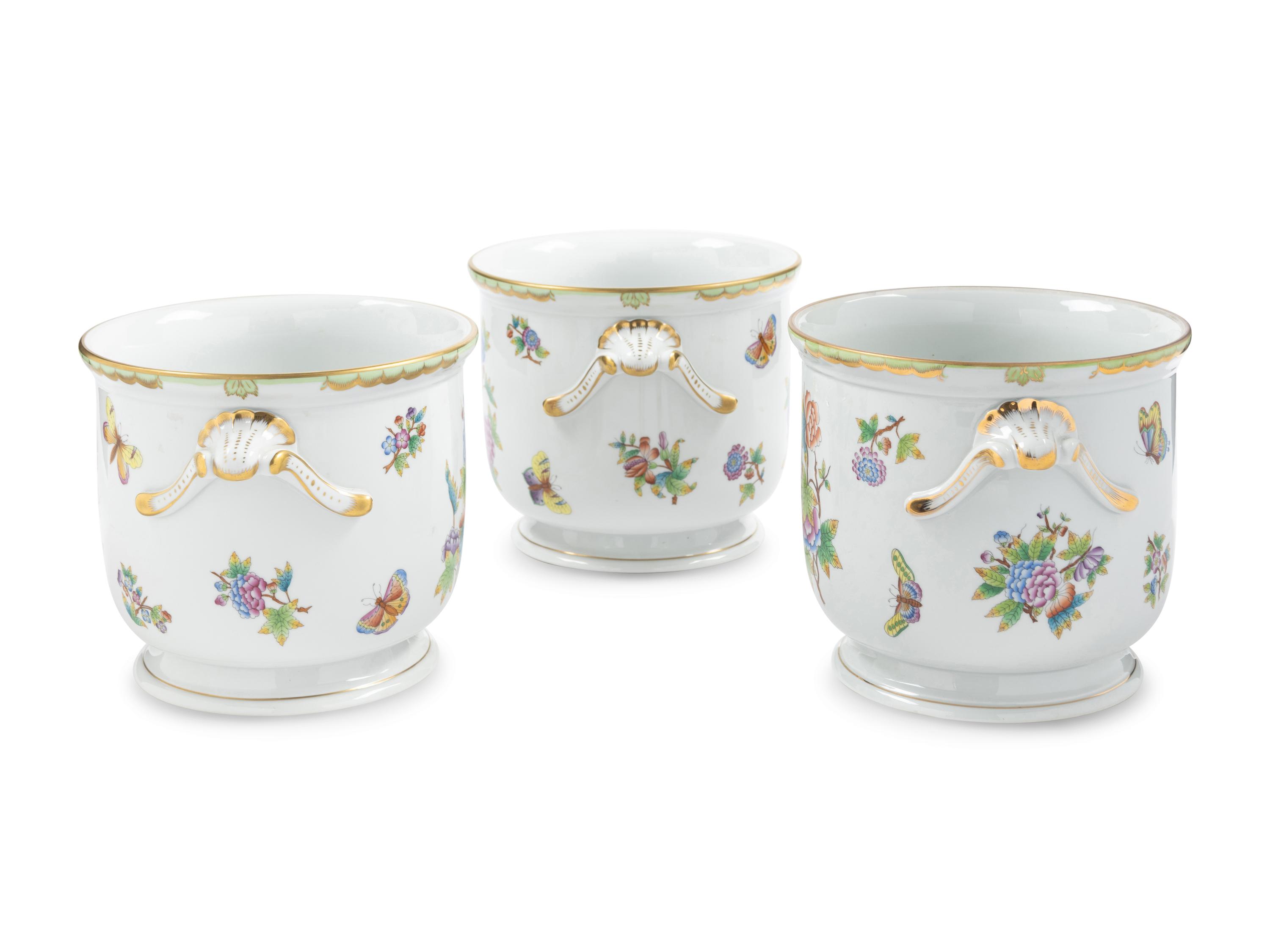 Three Herend Queen Victoria Porcelain Cache Pots