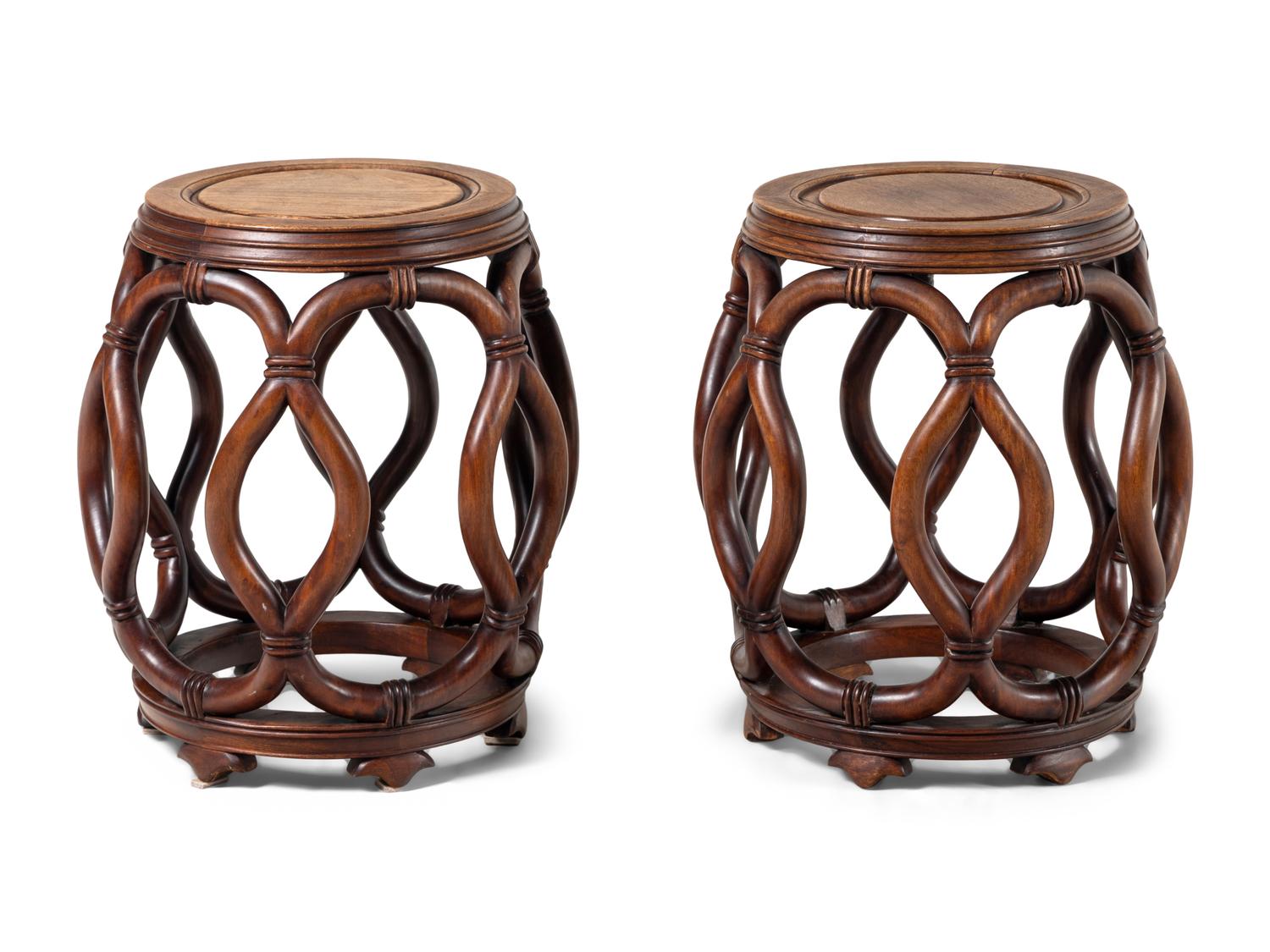 A Pair of Chinese Wood Garden Stools
