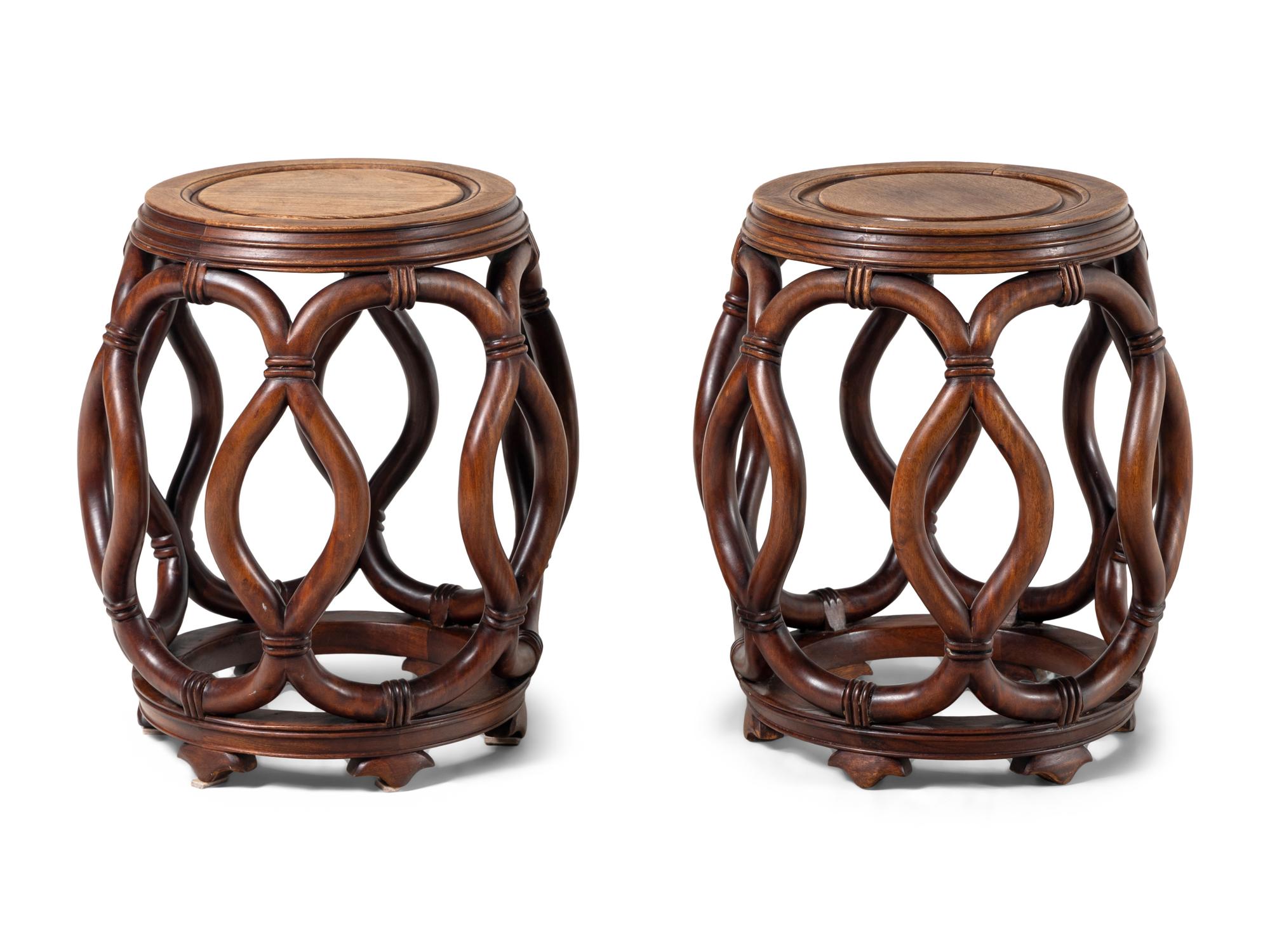 A Pair of Chinese Wood Garden Stools