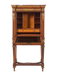 A Louis XVI Style Gilt Bronze Mounted Amboyna Marble-Top Secrétaire à Abattant