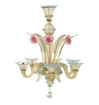 A Murano Colored Glass Chandelier and Matching Sconces