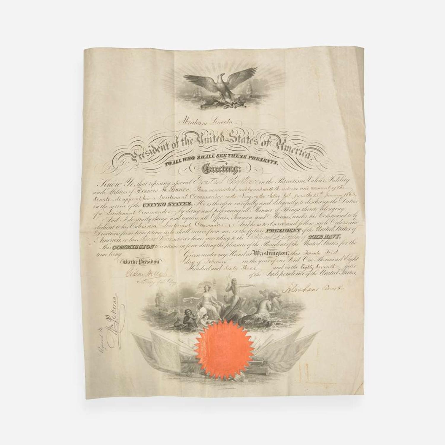 [Presidential] [Bunce, Francis M.] Lincoln, Abraham Signed Military Commission