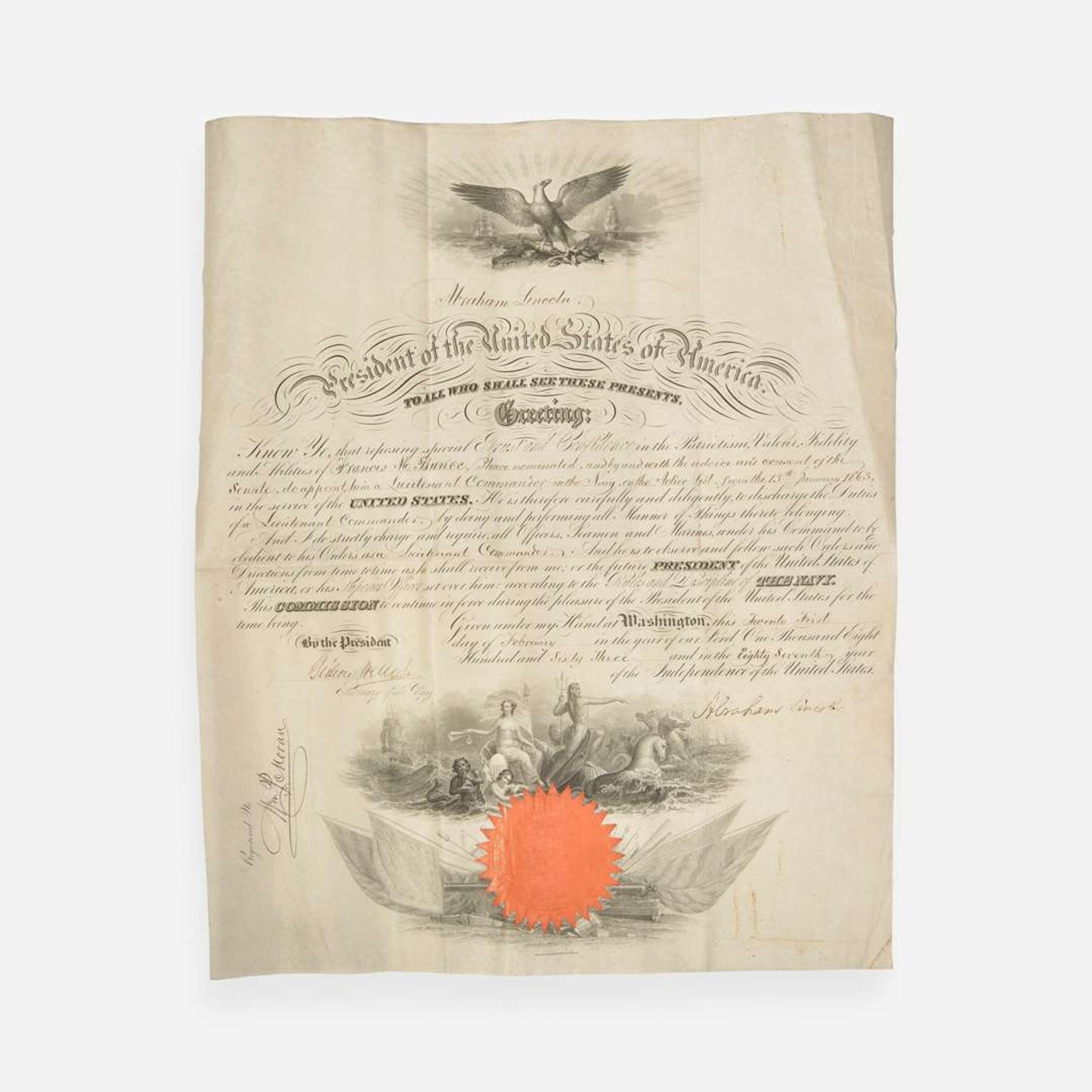 [Presidential] [Bunce, Francis M.] Lincoln, Abraham Signed Military Commission