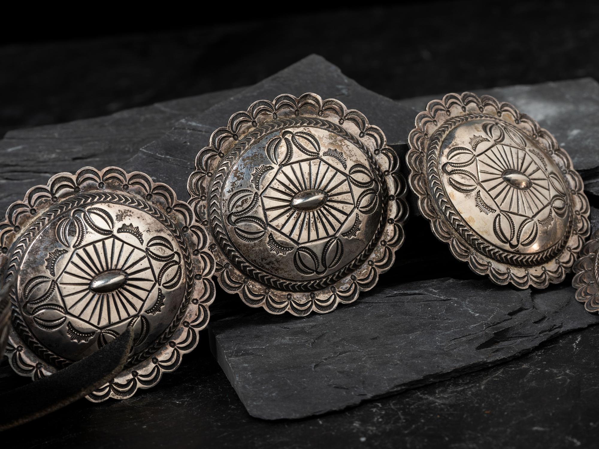 Heavily Stamped Sterling Silver Concha Belt