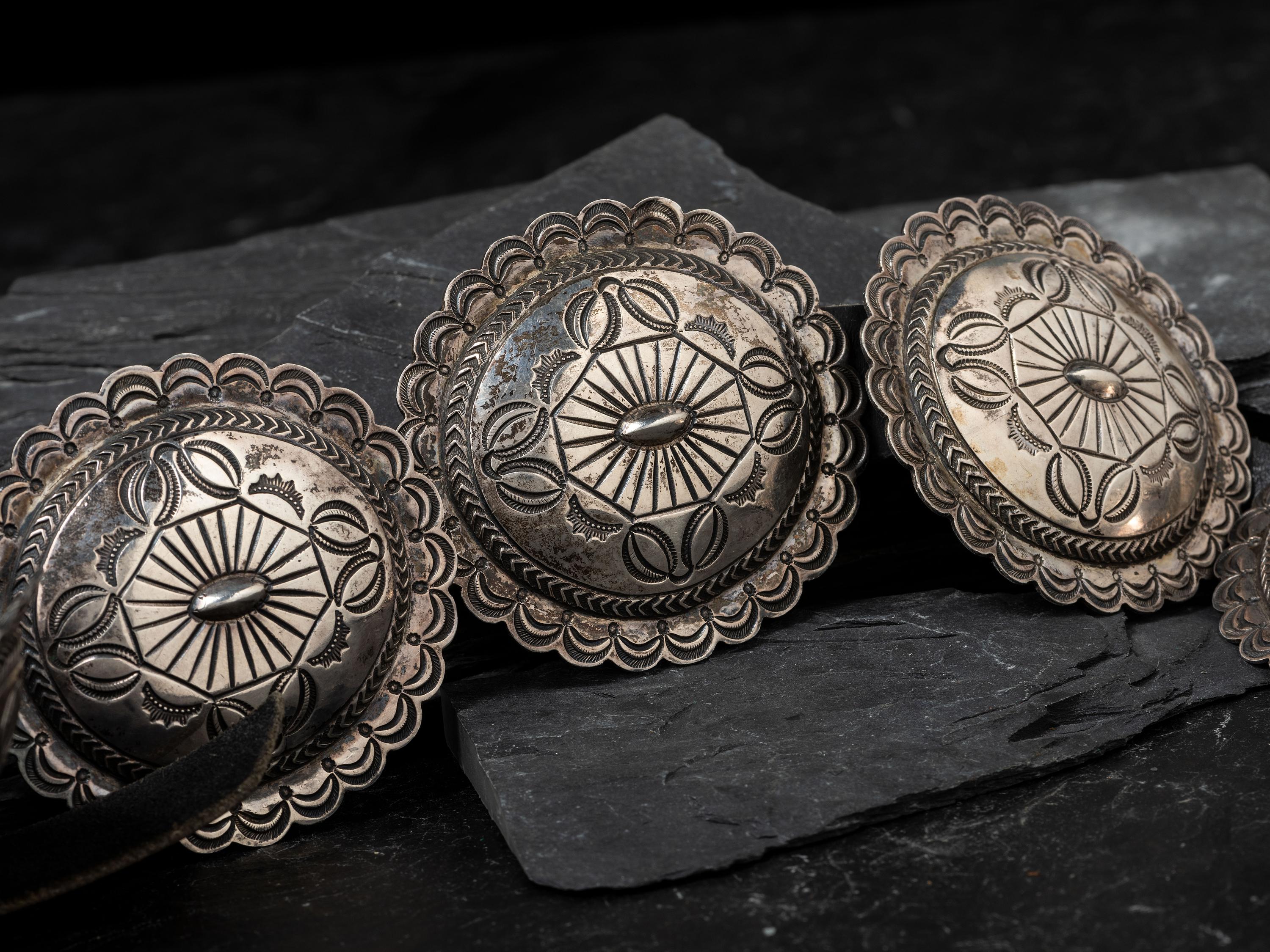 Heavily Stamped Sterling Silver Concha Belt