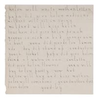 KELLER, Helen Adams (1880-1968). Autograph letter unsigned to her mother, Catherine Everett (Adams) “Kate” Keller. [Huntsville, AL, 12 July 1887].