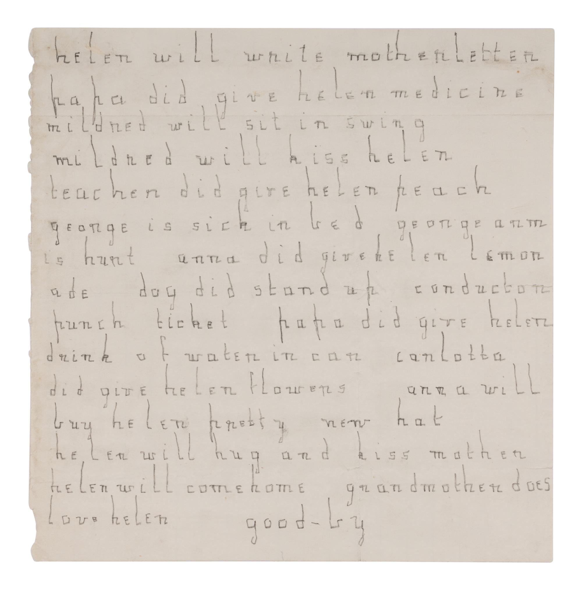 KELLER, Helen Adams (1880-1968). Autograph letter unsigned to her mother, Catherine Everett (Adams) “Kate” Keller. [Huntsville, AL, 12 July 1887].