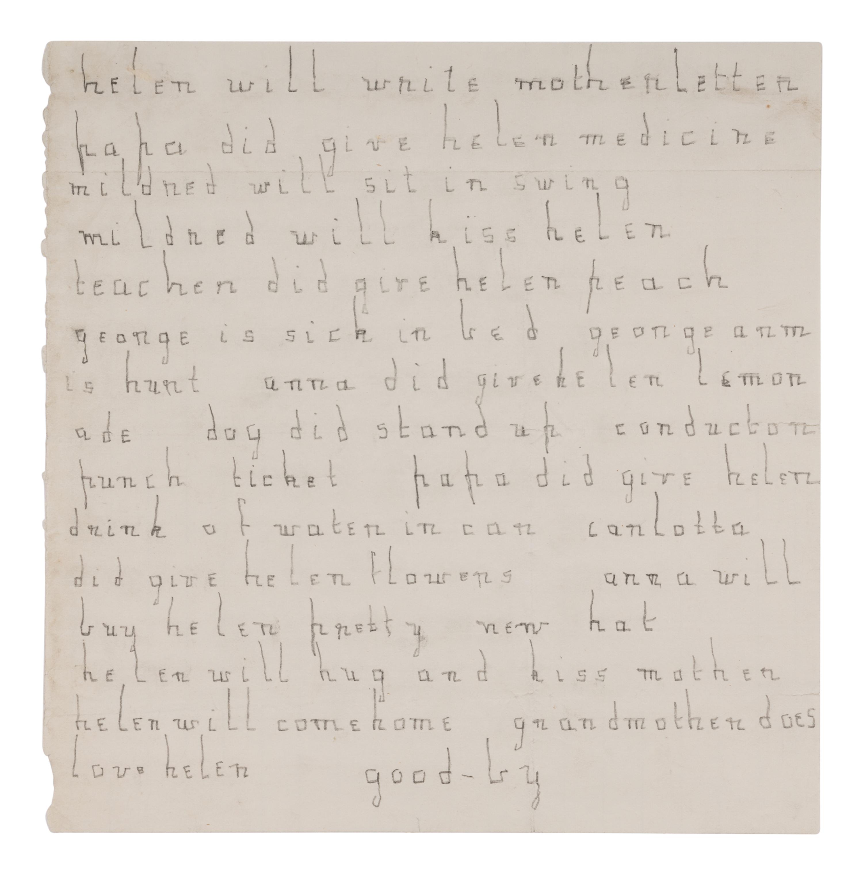 KELLER, Helen Adams (1880-1968). Autograph letter unsigned to her mother, Catherine Everett (Adams) “Kate” Keller. [Huntsville, AL, 12 July 1887].