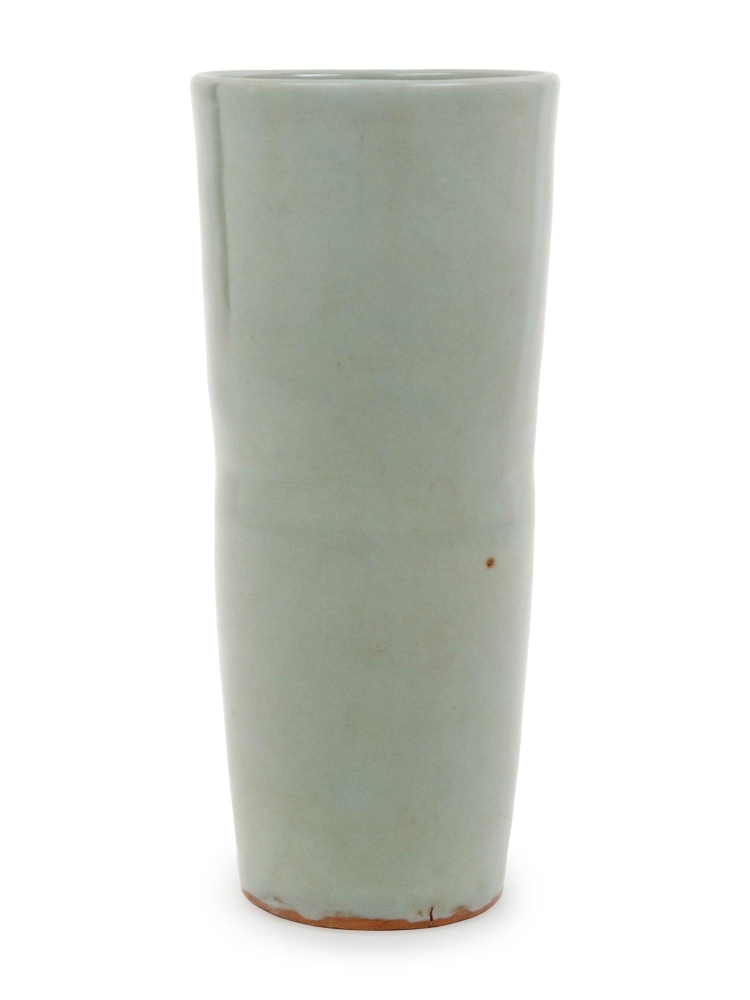 A Chinese Celadon Glazed Porcelain Cylindrical Vase