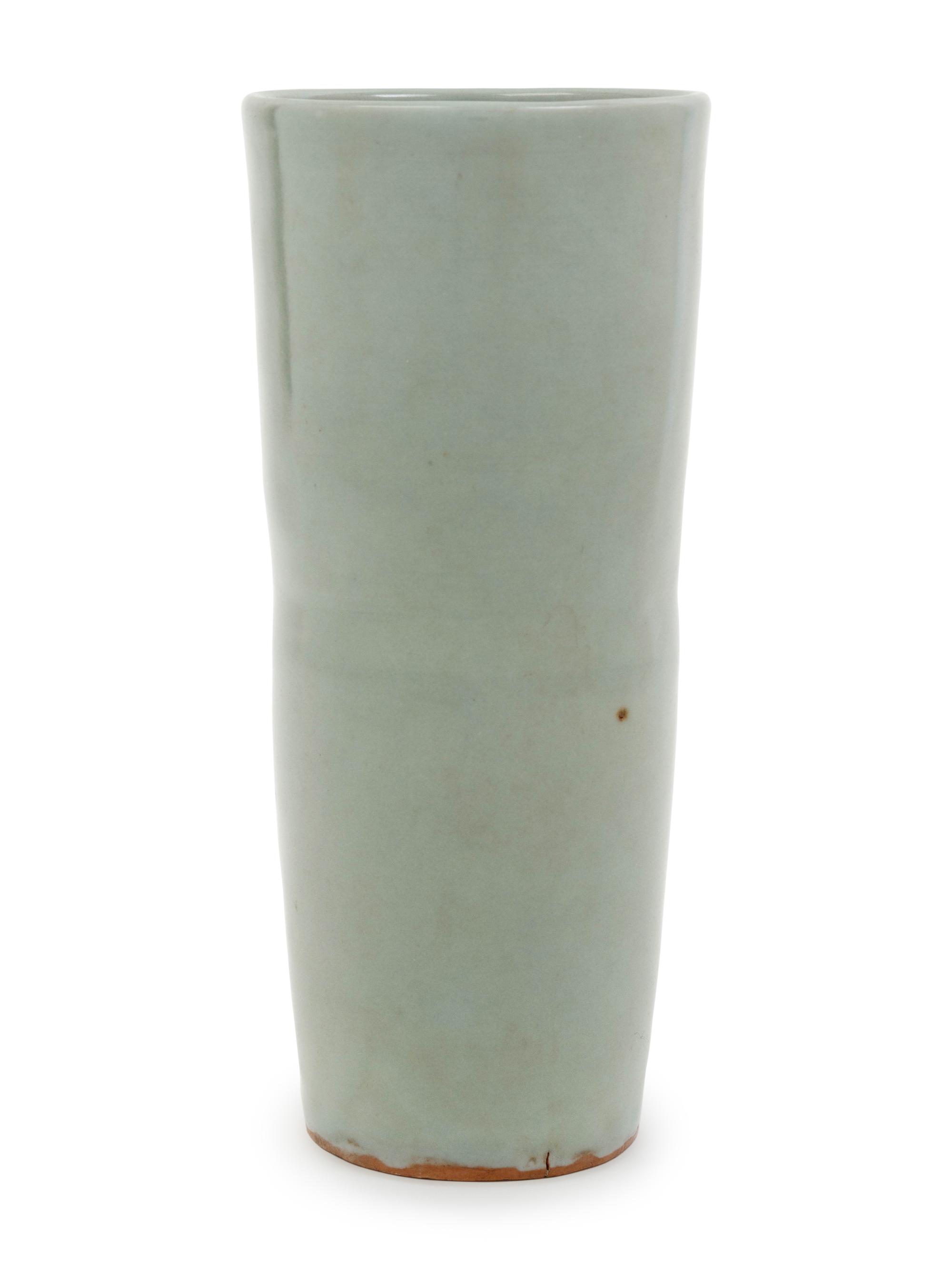 A Chinese Celadon Glazed Porcelain Cylindrical Vase