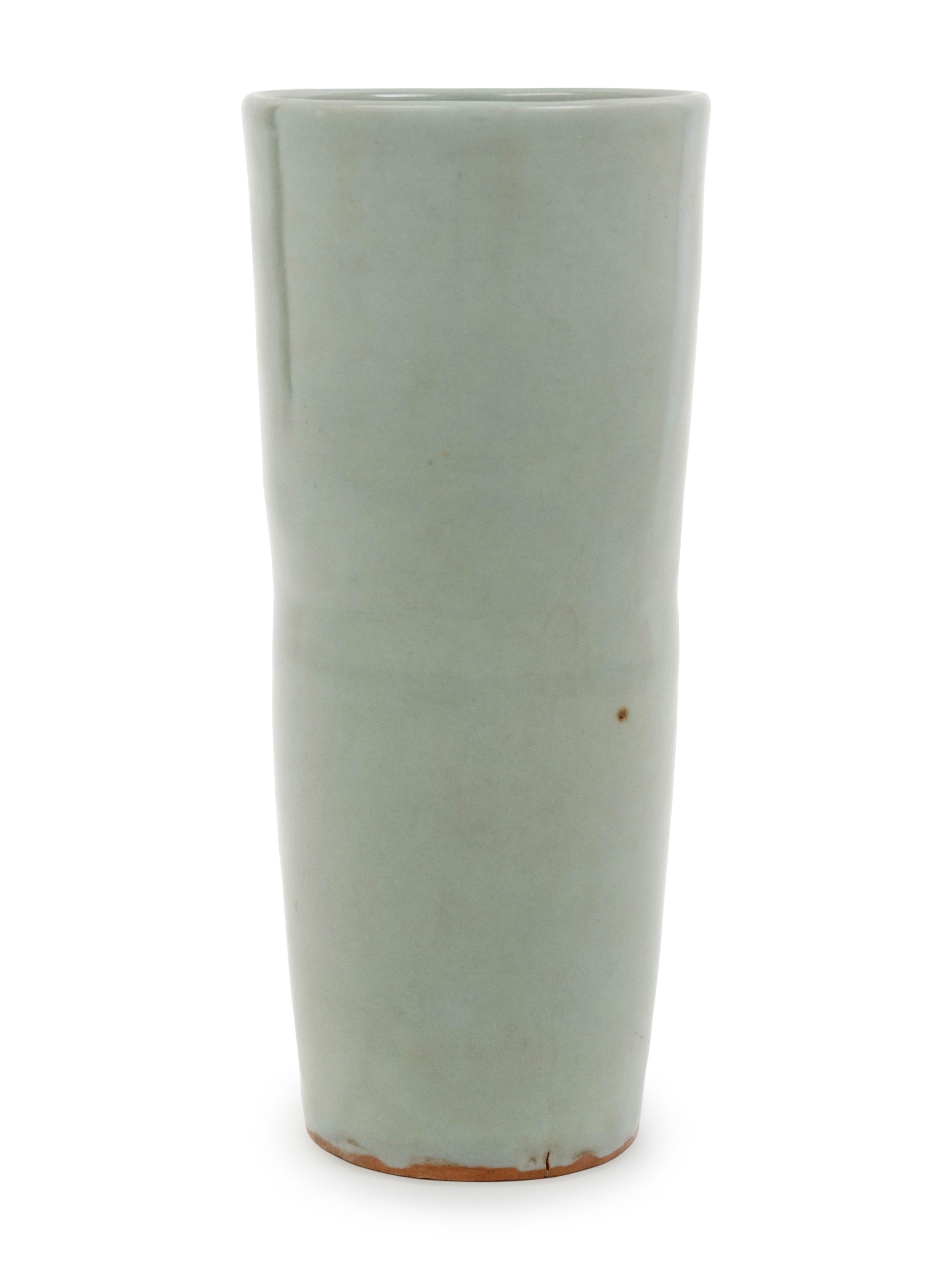 A Chinese Celadon Glazed Porcelain Cylindrical Vase