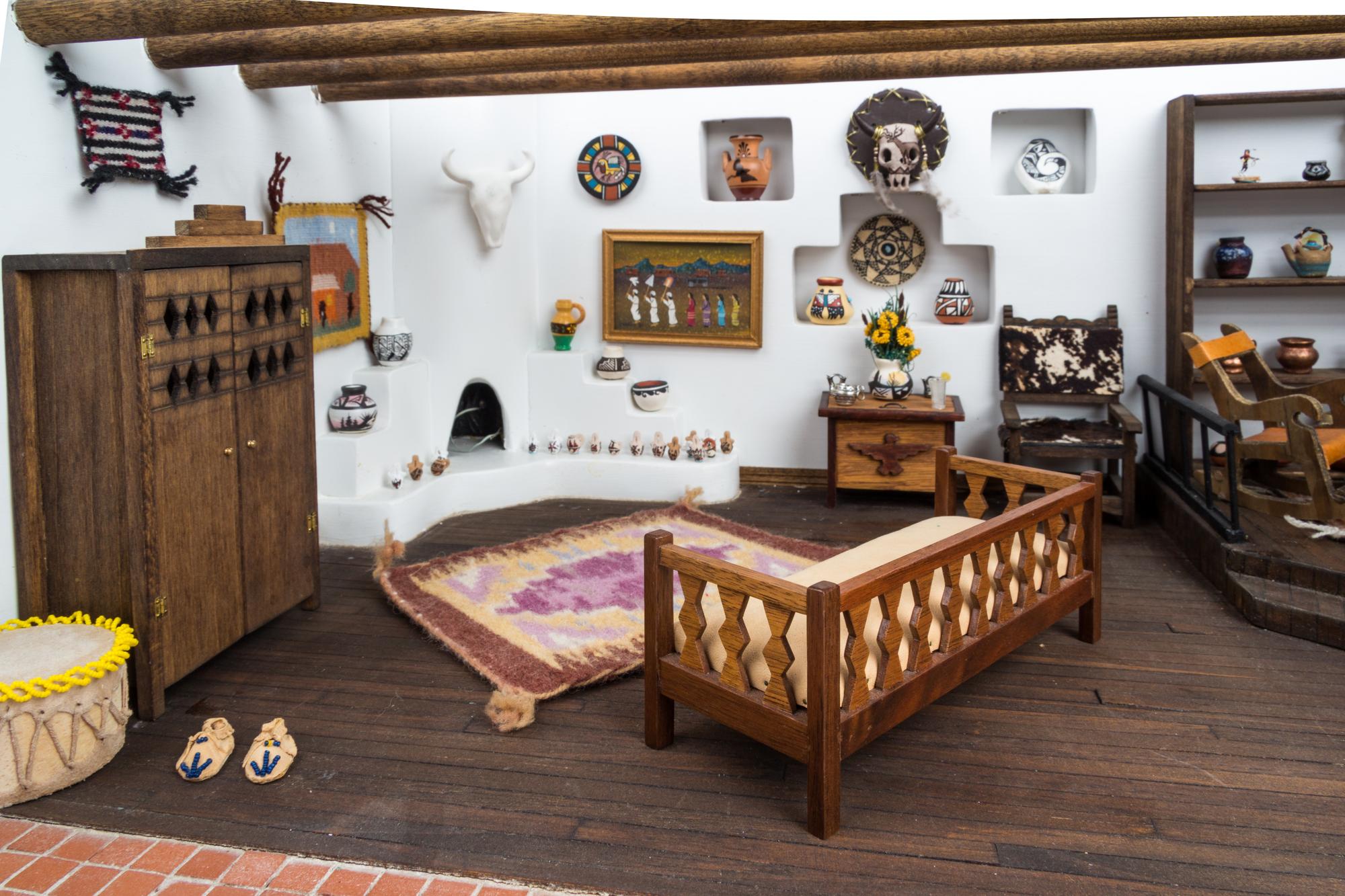 A Southwestern Style Room Box Height 9 1/2 x width 24 3/8 x depth 16 1/2 inches. — Various Makers