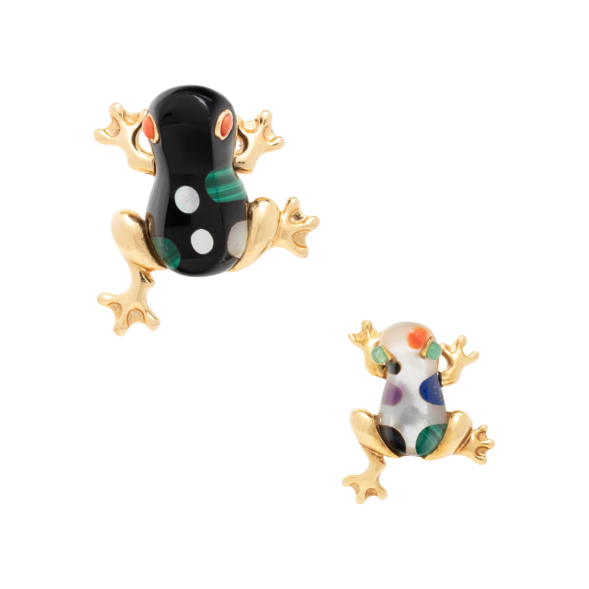 ASCH GROSSBARDT, MOTHER-OF-PEARL AND INLAID HARDSTONE FROG BROOCHES