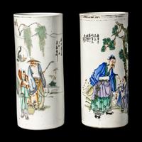 Two Chinese Painted Porcelain Hat Stands