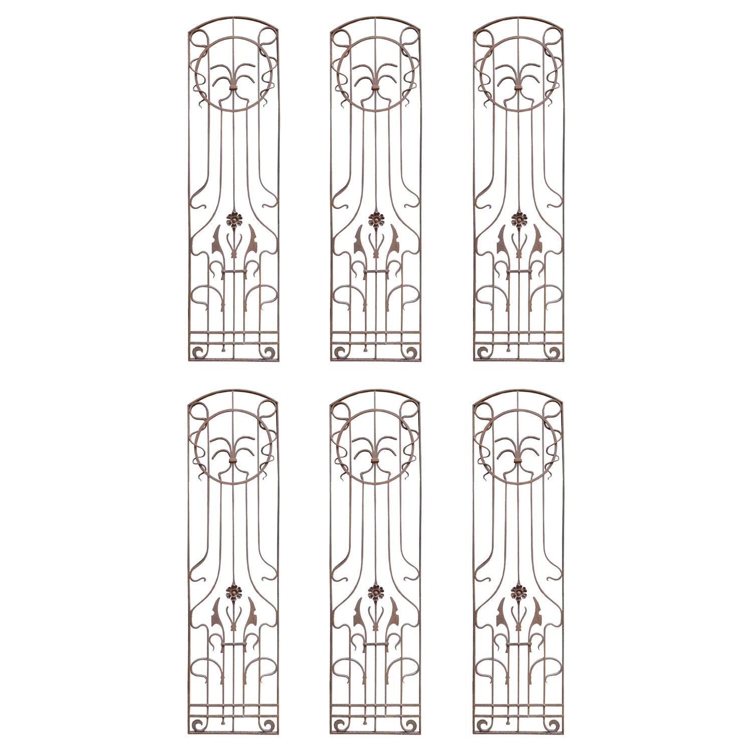 A Set of Six Wrought Iron Panels 23.5" W x .75" D x 89.5" H — Italy, 20th Century