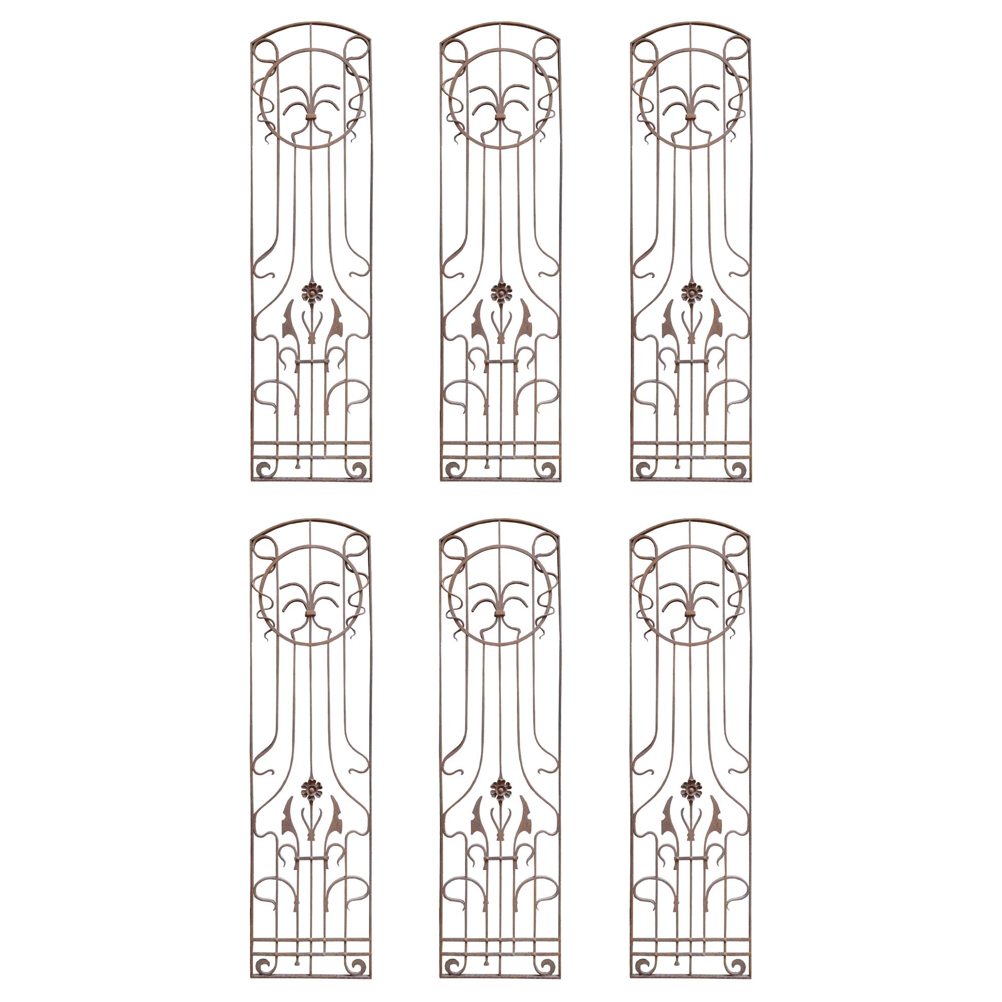 A Set of Six Wrought Iron Panels 23.5" W x .75" D x 89.5" H — Italy, 20th Century