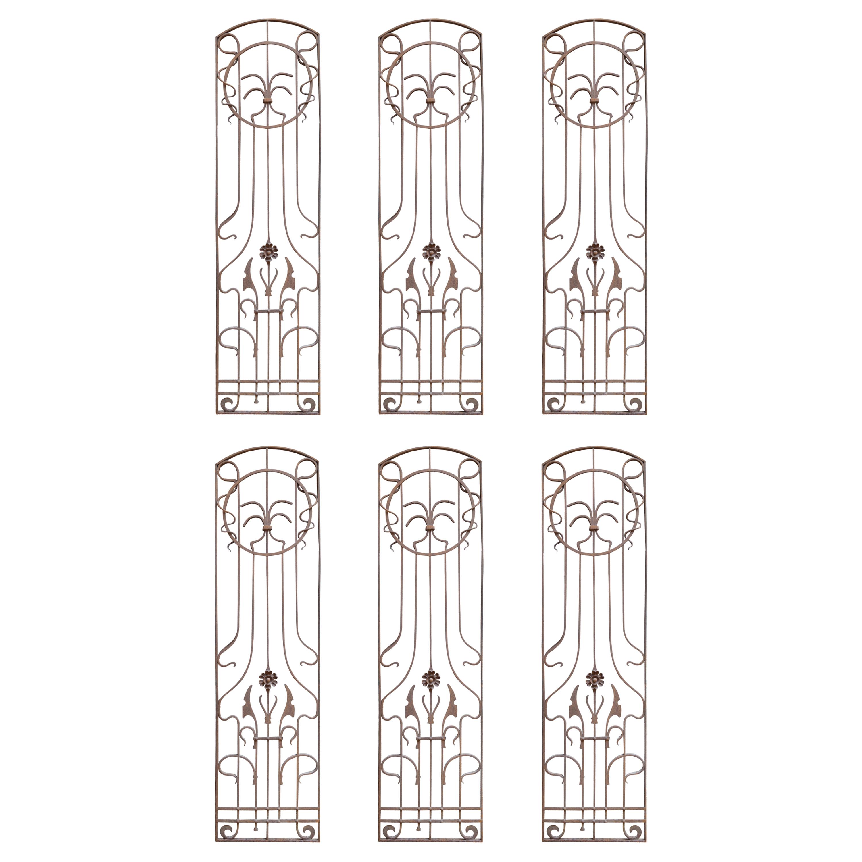 A Set of Six Wrought Iron Panels 23.5" W x .75" D x 89.5" H — Italy, 20th Century