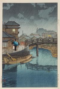 Kawase Hasui, (1883-1957), Ikegame Honmonji (Honmonji Temple in Snow), dated January 1936; Rainy Season at Ryoshimachi, Shinagawa, date
