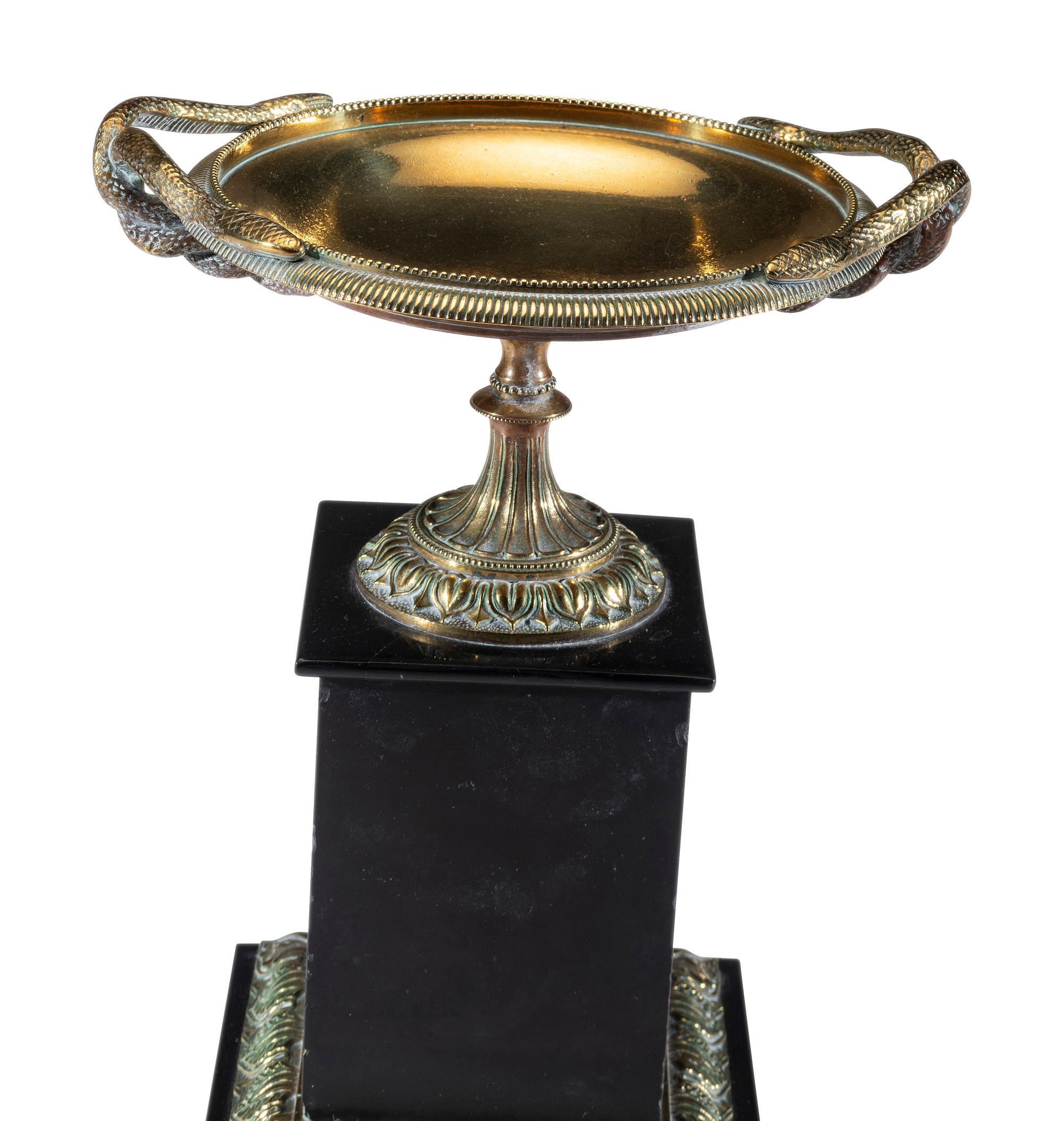 A Pair of Neoclassical Bronze and Marble Tazze