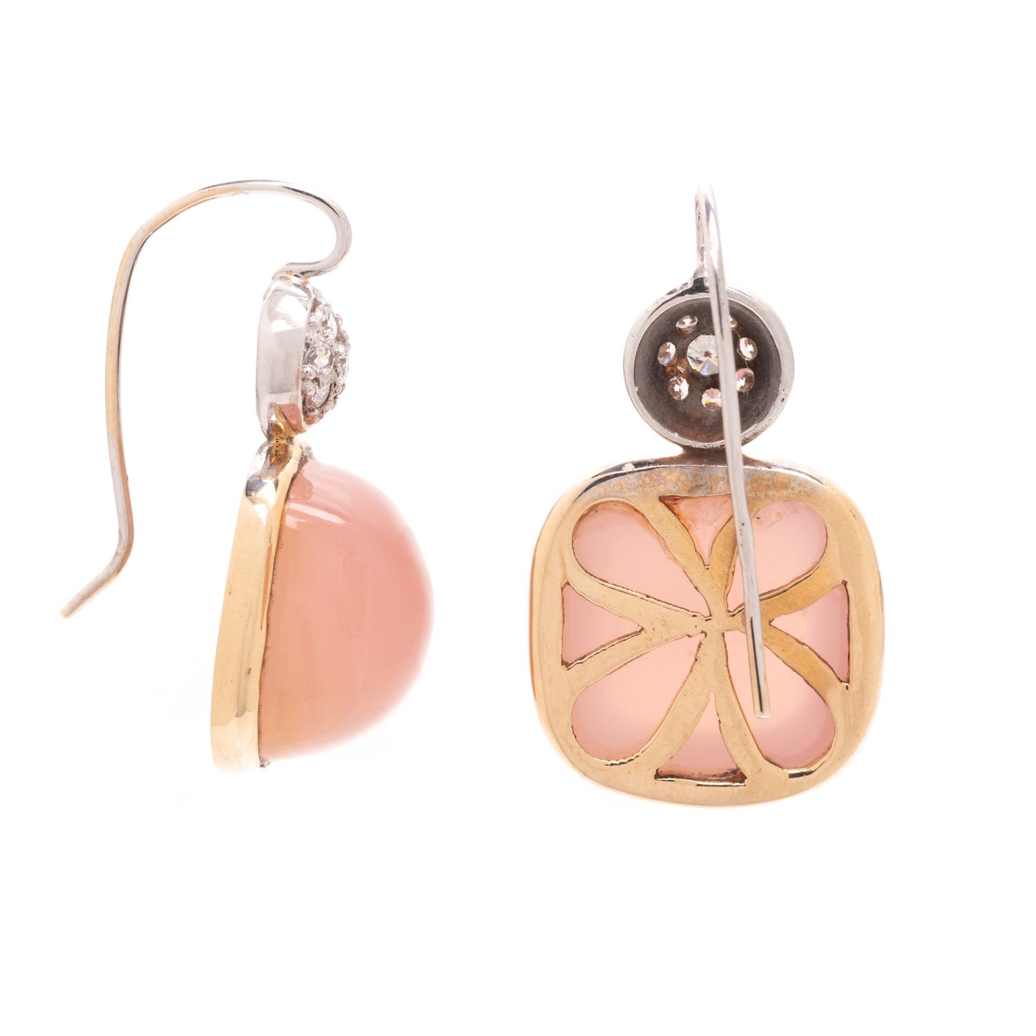 BICOLOR GOLD, ROSE QUARTZ AND DIAMOND EARRINGS