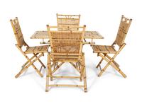 A Contemporary Bamboo Folding Table and Four Folding Chairs