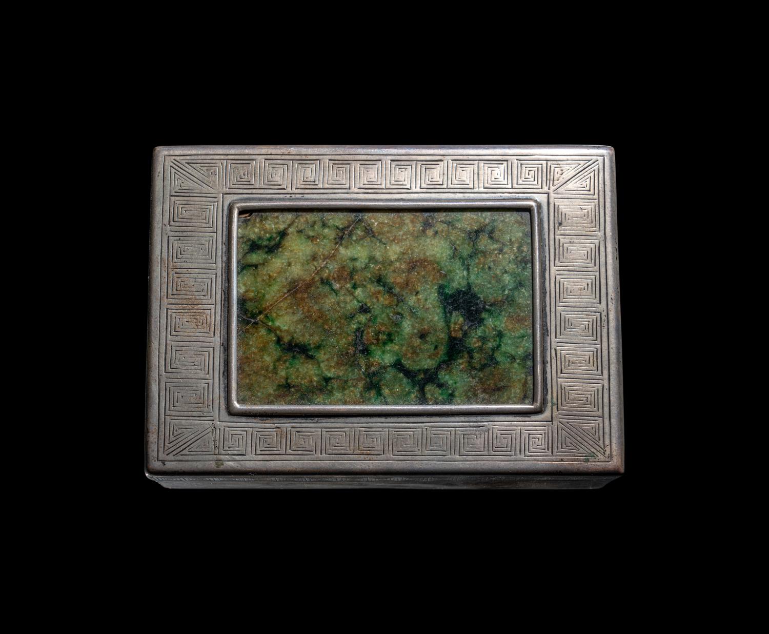 A Chinese Export Silver and Hardstone Mounted Table Casket