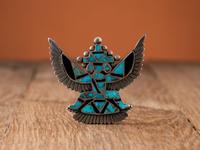Zuni Silver Knifewing Pin / Brooch, with Turquoise and Jet Channel Inlay