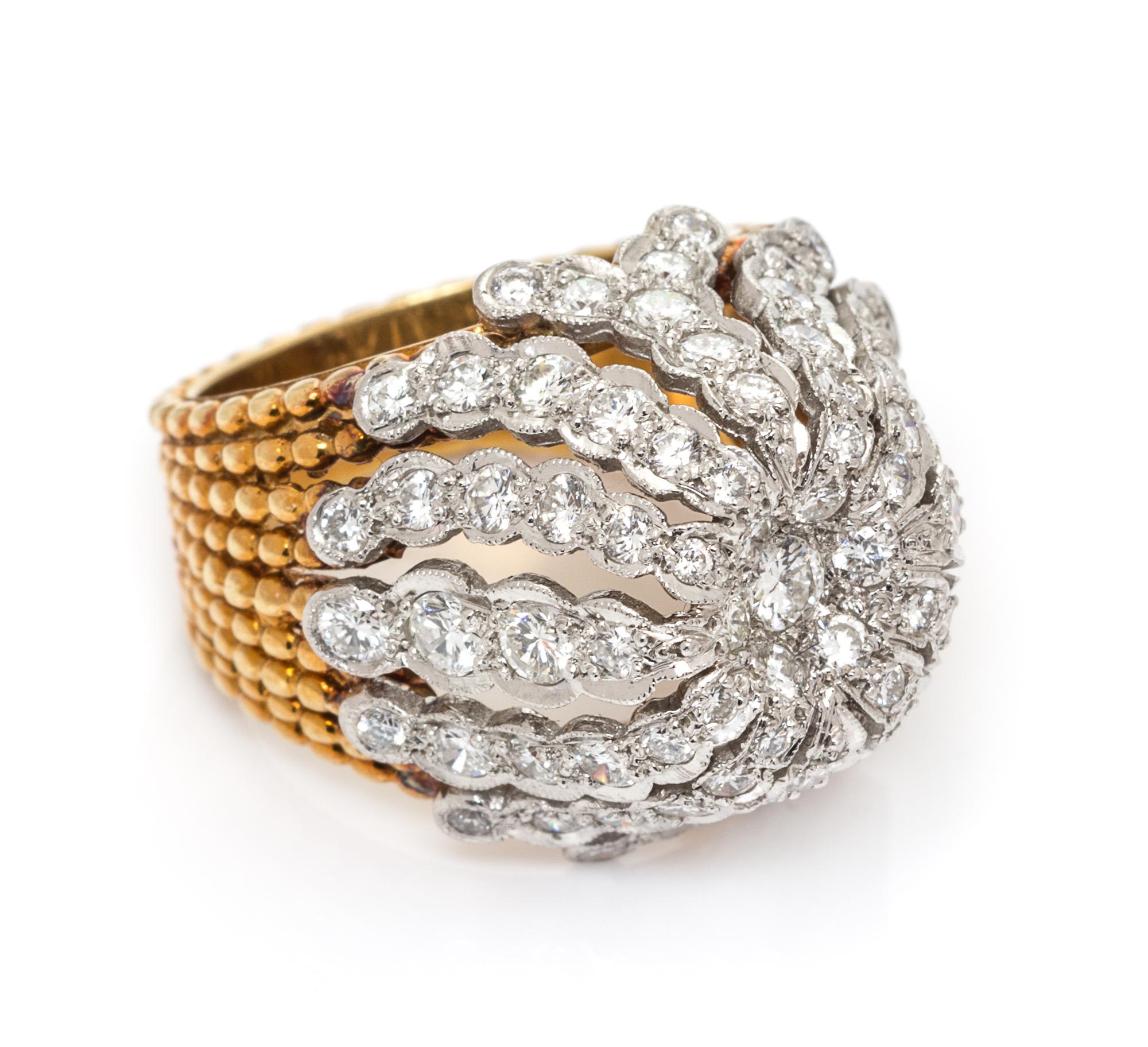 A Platinum, 18 Karat Gold and Diamond Bombe Ring, Cellino, 10.10 dwts.