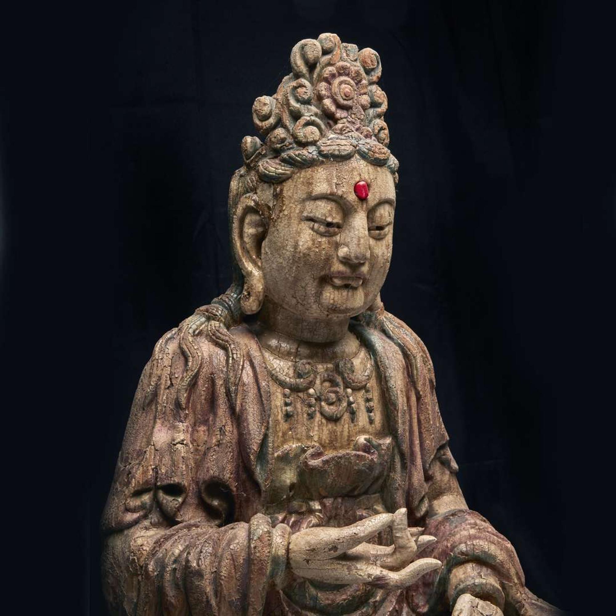 A large carved and polychromed wood figure of the Bodhisattva Puxian 木雕普贤菩萨坐像 Ming Dynasty or later ????