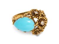 An 18 Karat Yellow Gold, Plastic and Diamond Ring,