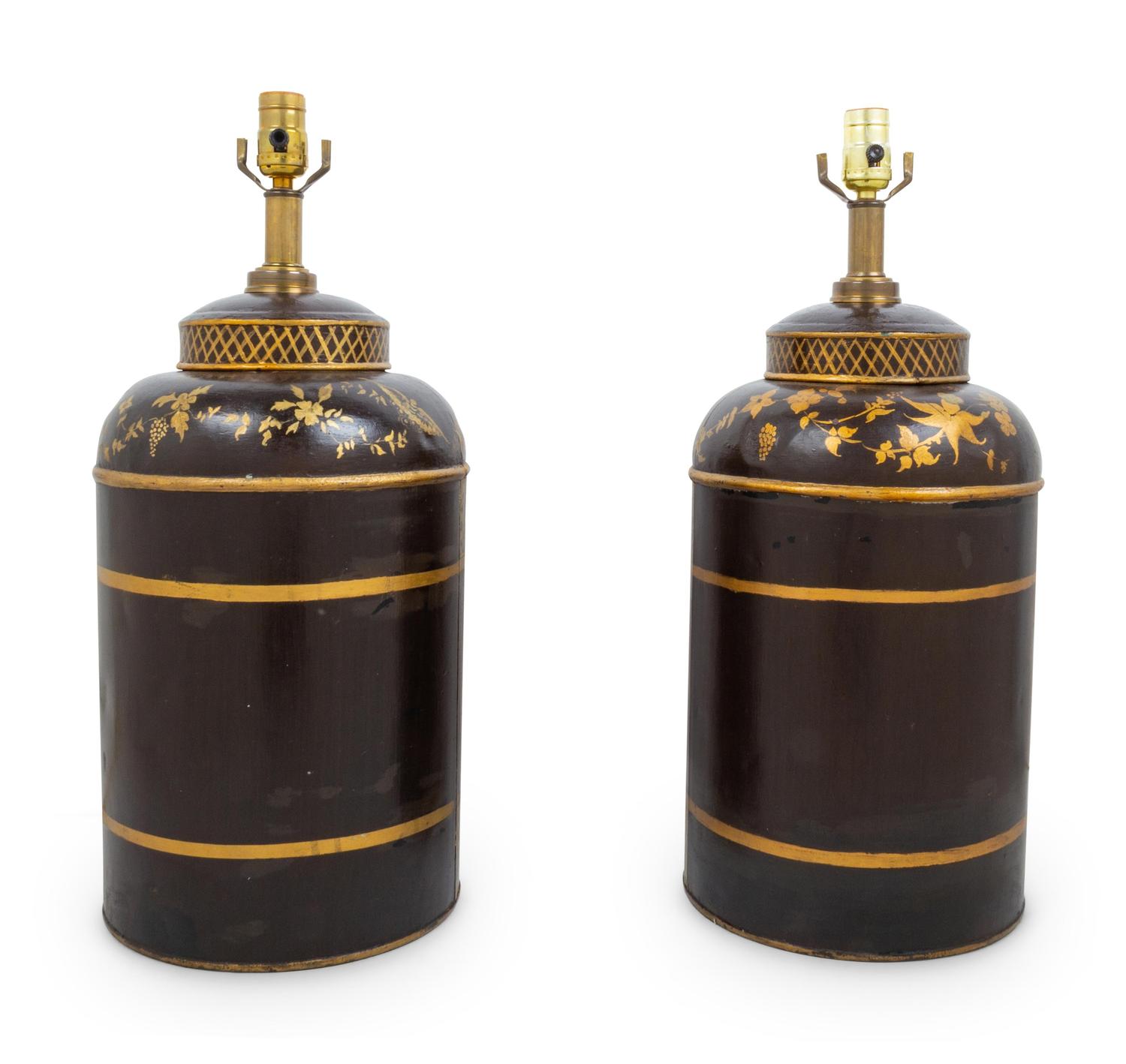A Pair of Victorian Tole Tea Canisters Mounted as Lamps — 19TH CENTURY