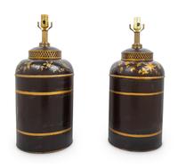 A Pair of Victorian Tole Tea Canisters Mounted as Lamps — 19TH CENTURY