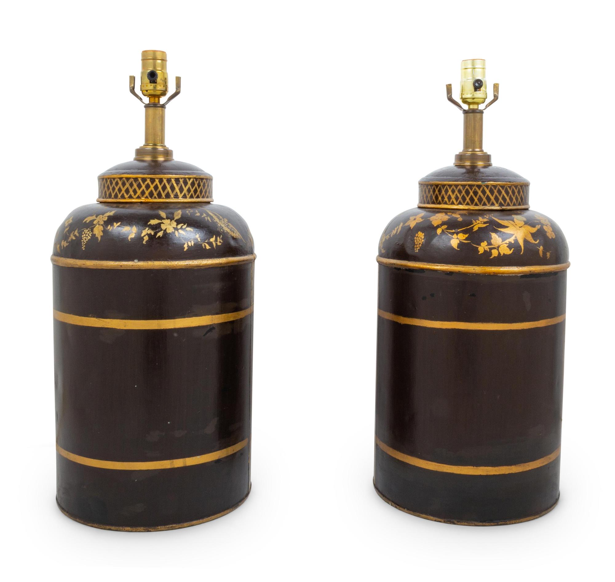 A Pair of Victorian Tole Tea Canisters Mounted as Lamps — 19TH CENTURY