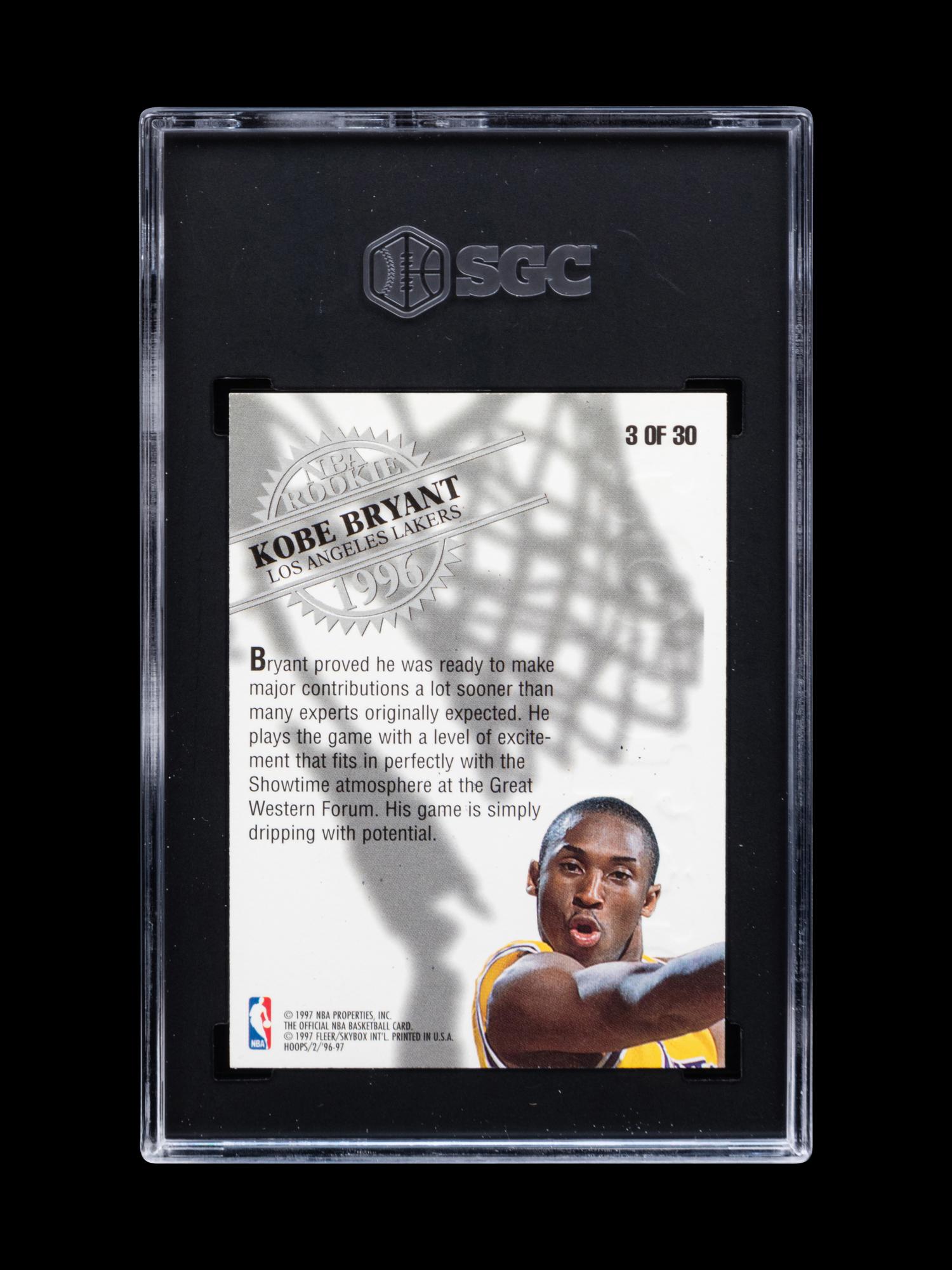 A 1996-97 NBA Hoops Rookies Kobe Bryant Rookie Basketball Card No. 3 (SGC 8.5 NM-MT+)