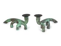 A Pair of Copper Craft Anteater Candlesticks by Jonathan G. Bonner (American, b. 1947)