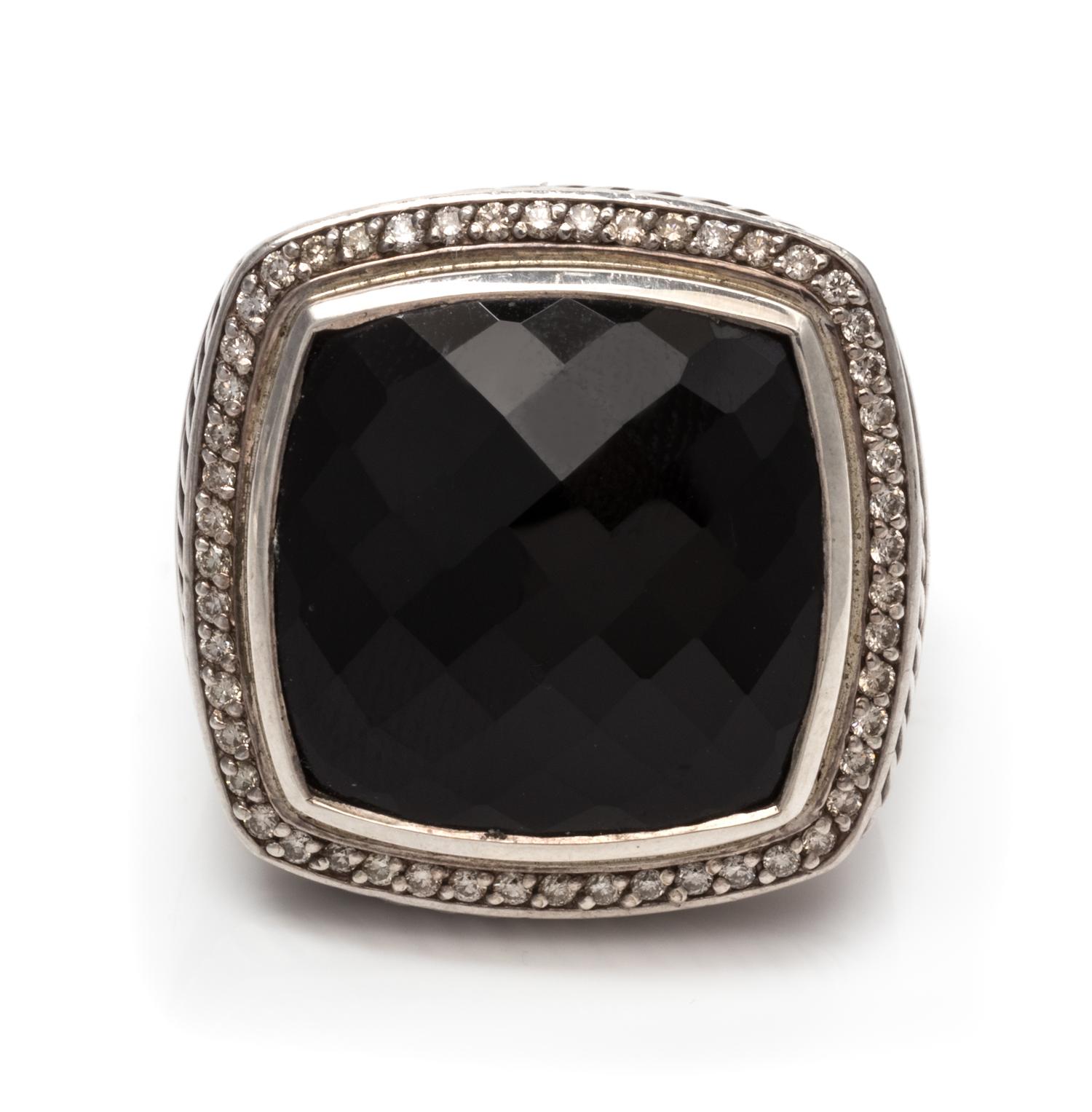 A Sterling Silver, Onyx and Diamond 'Albion' Ring, David Yurman, 15.30 dwts.