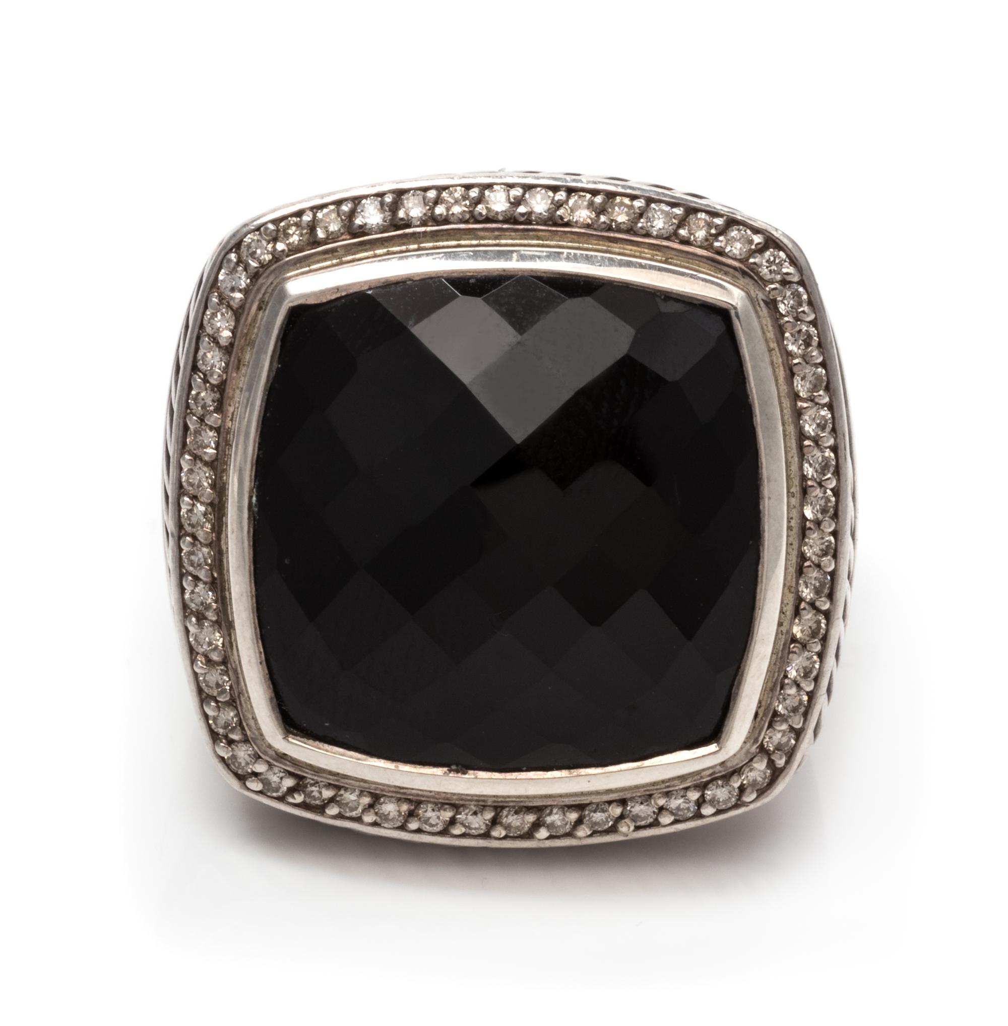A Sterling Silver, Onyx and Diamond 'Albion' Ring, David Yurman, 15.30 dwts.