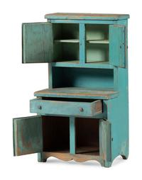 A Late Country Federal Blue Painted Pine Child's Step-Back Cupboard
